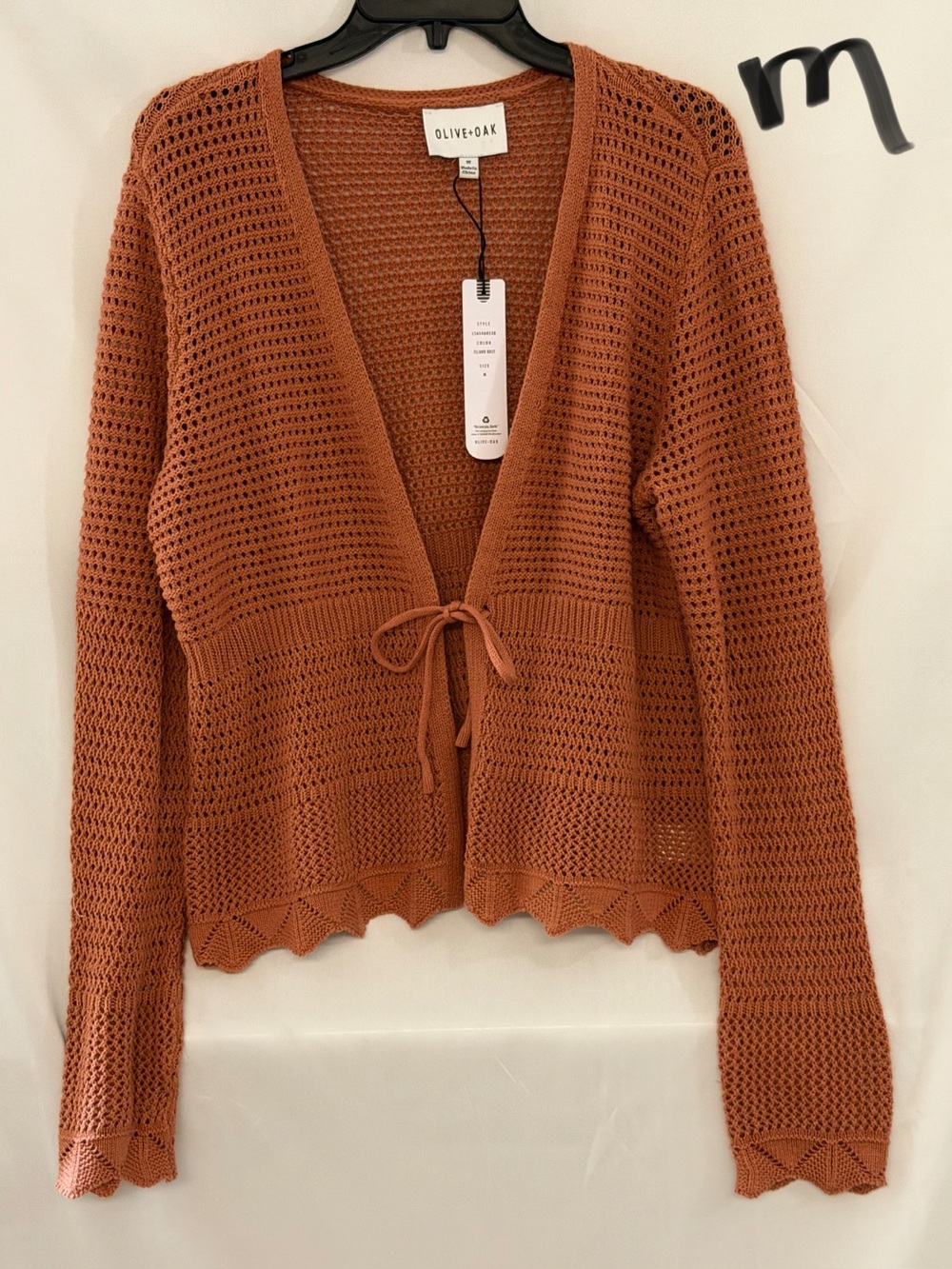 Olive & Oak Rust Open-Knit Tie-Front Cardigan